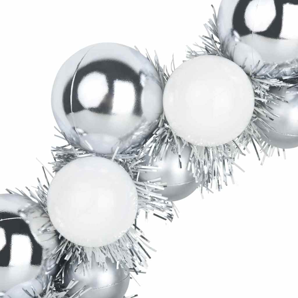 Corone di Palline di Natale 2 pz Bianco e Argento Polistirolo