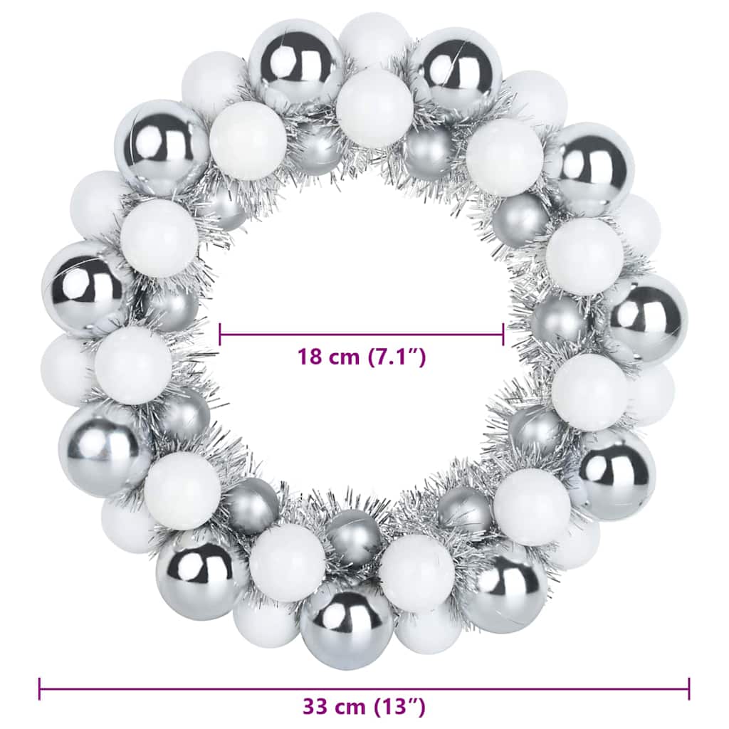 Corone di Palline di Natale 2 pz Bianco e Argento Polistirolo