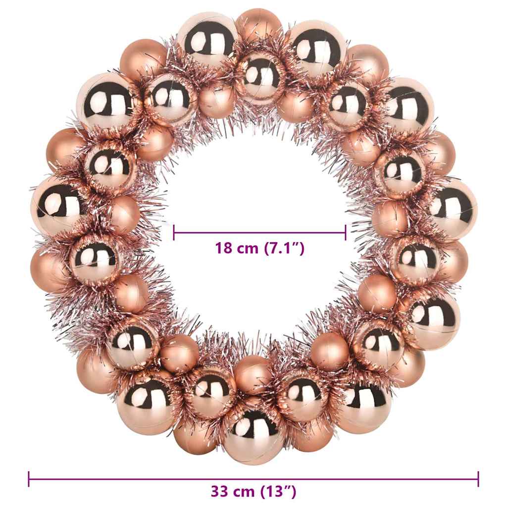 Corone di Palline di Natale 2 pz Oro rosa 33 x 33 x 7 cm
