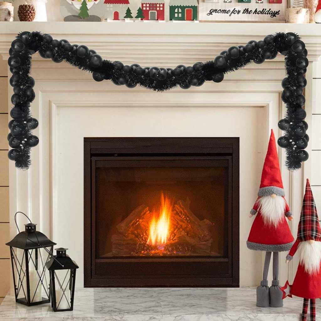 Ghirlanda di Palline di Natale LED Nero 186 cm Polistirolo