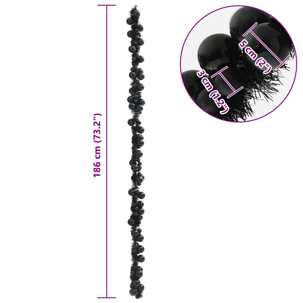 Ghirlanda di Palline di Natale LED Nero 186 cm Polistirolo
