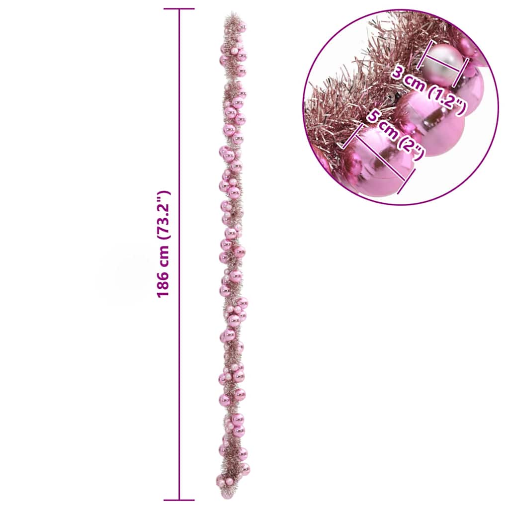 Ghirlanda di Palline di Natale LED Rosa 186 cm Polistirolo