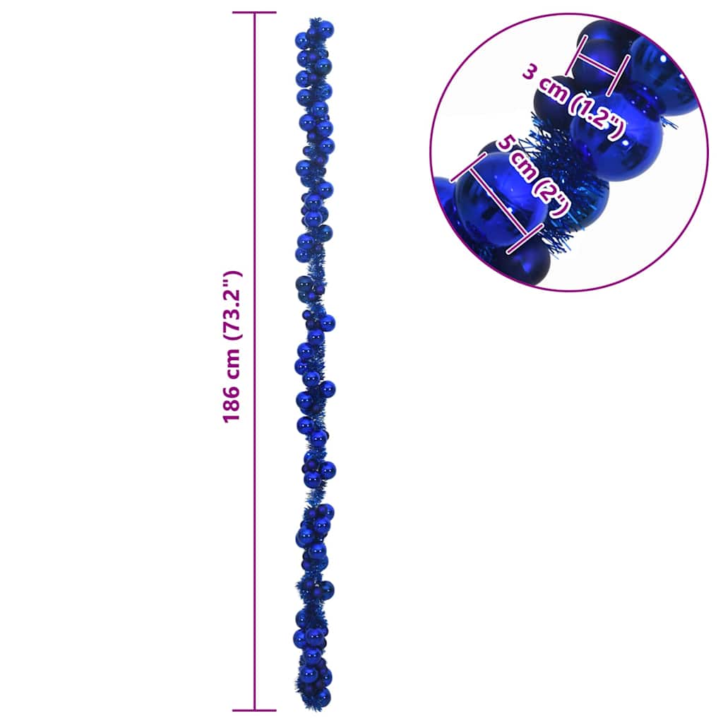 Ghirlanda di Palline di Natale LED Blu 186 cm Polistirolo