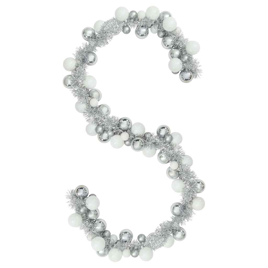 Ghirlanda di Palline di Natale LED Bianco e Argento 186 cm
