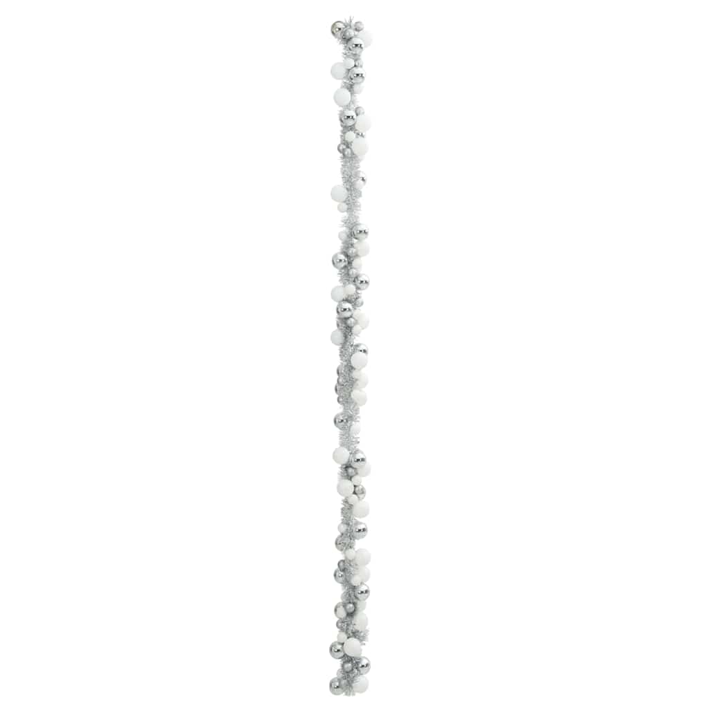 Ghirlanda di Palline di Natale LED Bianco e Argento 186 cm