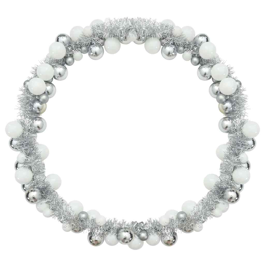 Ghirlanda di Palline di Natale LED Bianco e Argento 186 cm