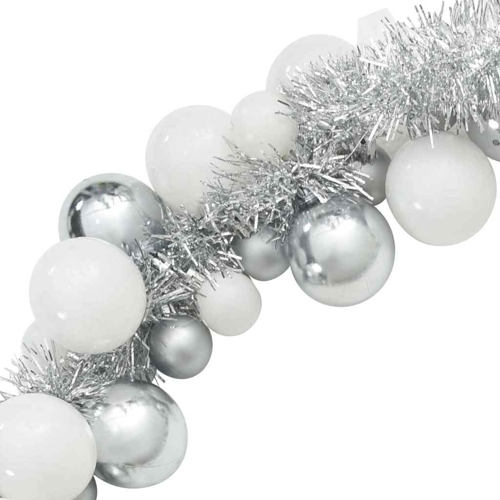 Ghirlanda di Palline di Natale LED Bianco e Argento 186 cm