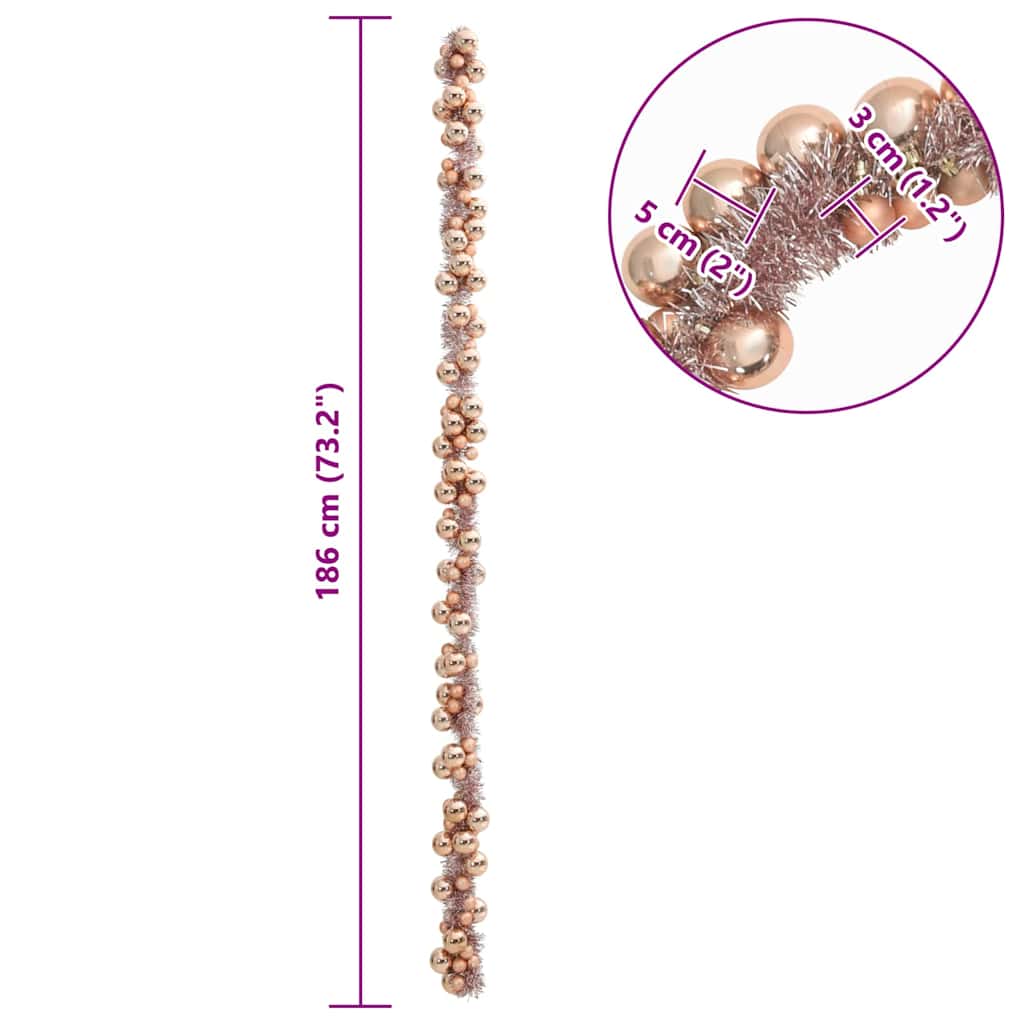 Ghirlanda di Palline di Natale LED Oro rosa 186 cm Polistirolo