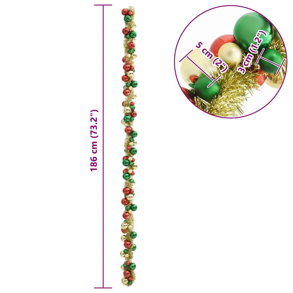 Ghirlanda di Palline di Natale Multicolore 186 cm Polistirolo