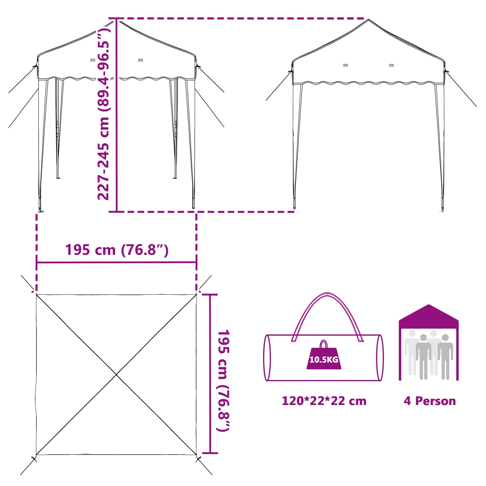 Tenda per feste a pop-up 195 x 195 x 245 cm Crema