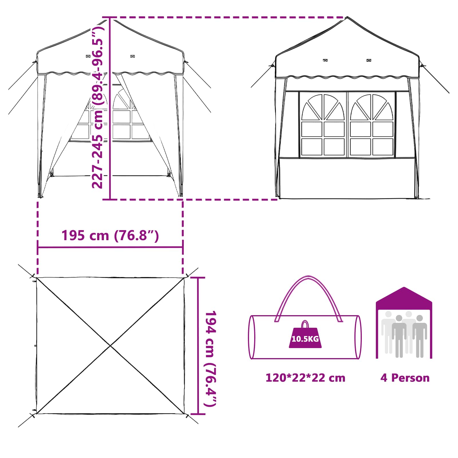 Tenda per feste a pop-up 195 x 195 x 245 cm Crema