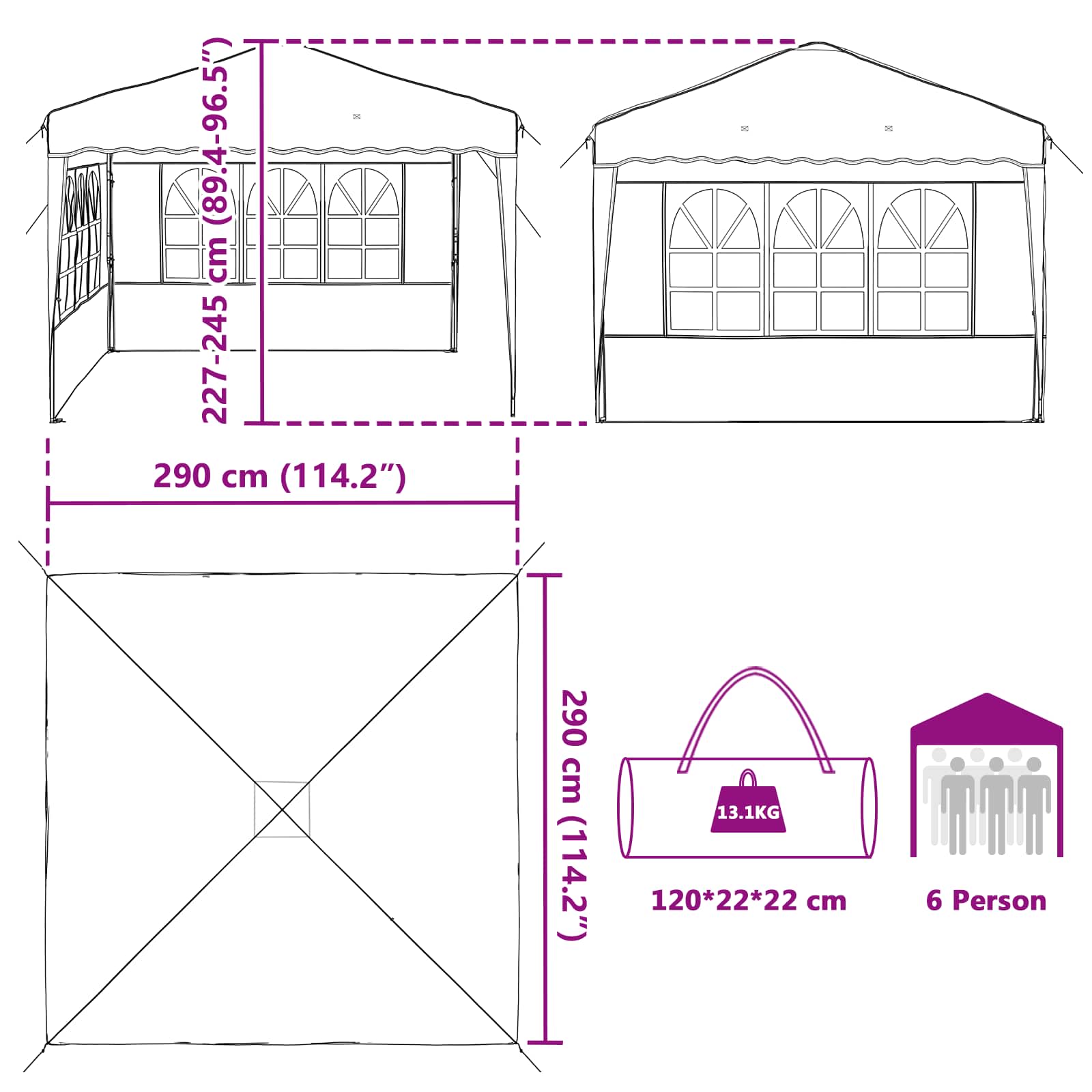 Tenda per feste a pop-up 288 x 288 x 245 cm Beige