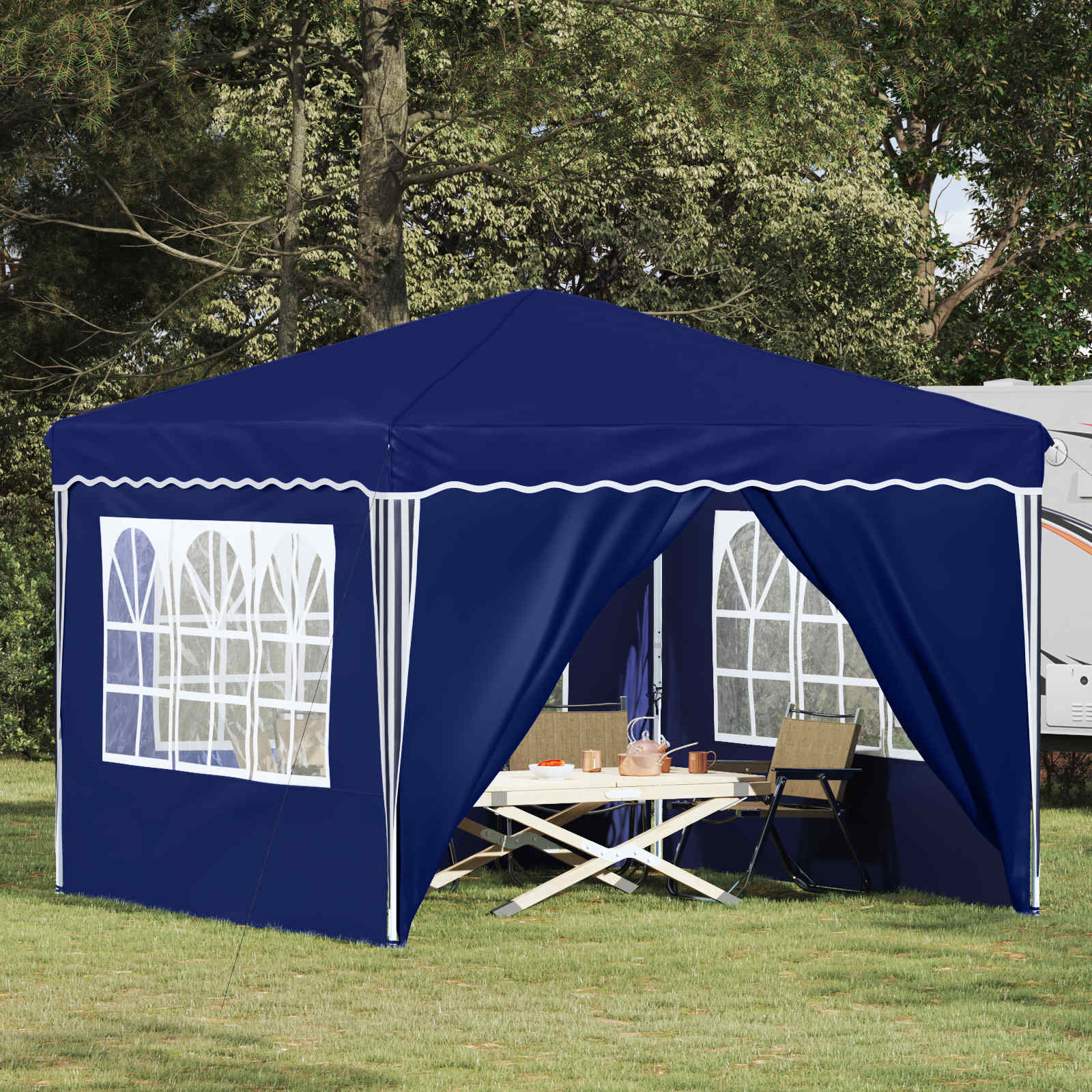Tenda per feste a pop-up 288 x 288 x 245 cm Blu Tessuto Oxford