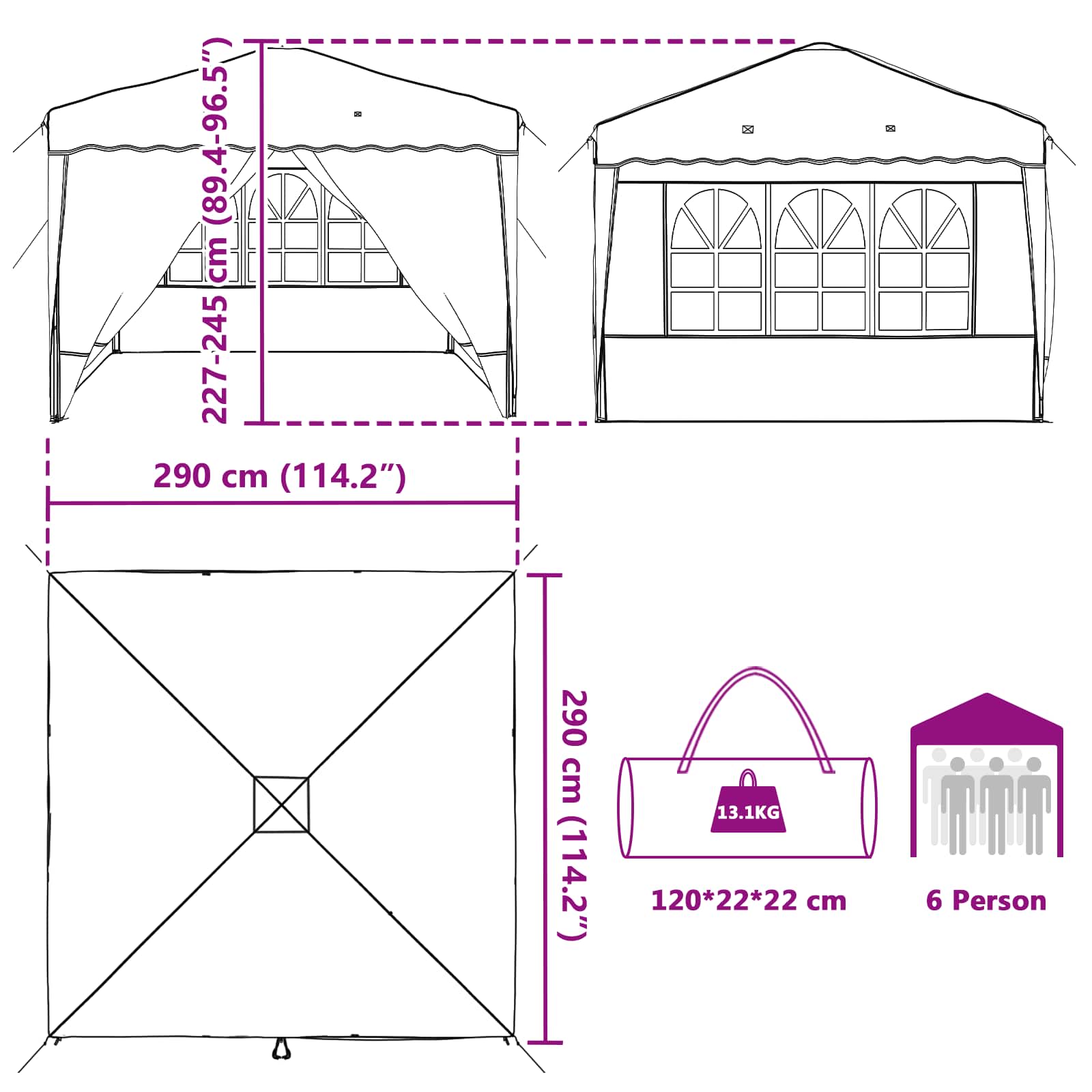 Tenda per feste a pop-up 288 x 288 x 245 cm Beige