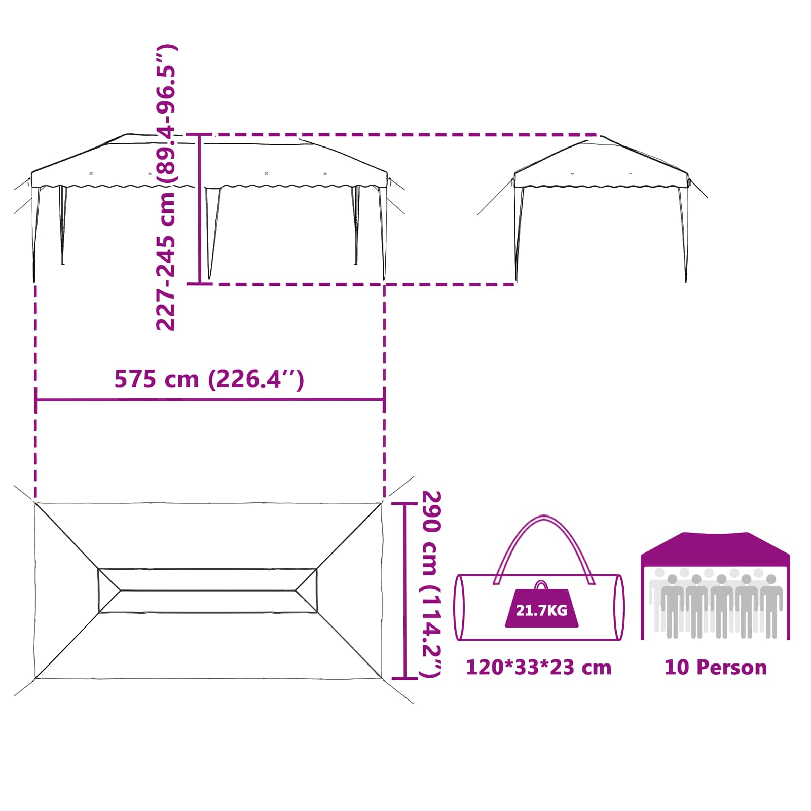 Tenda per feste a pop-up 575 x 290 x 245 cm Borgogna