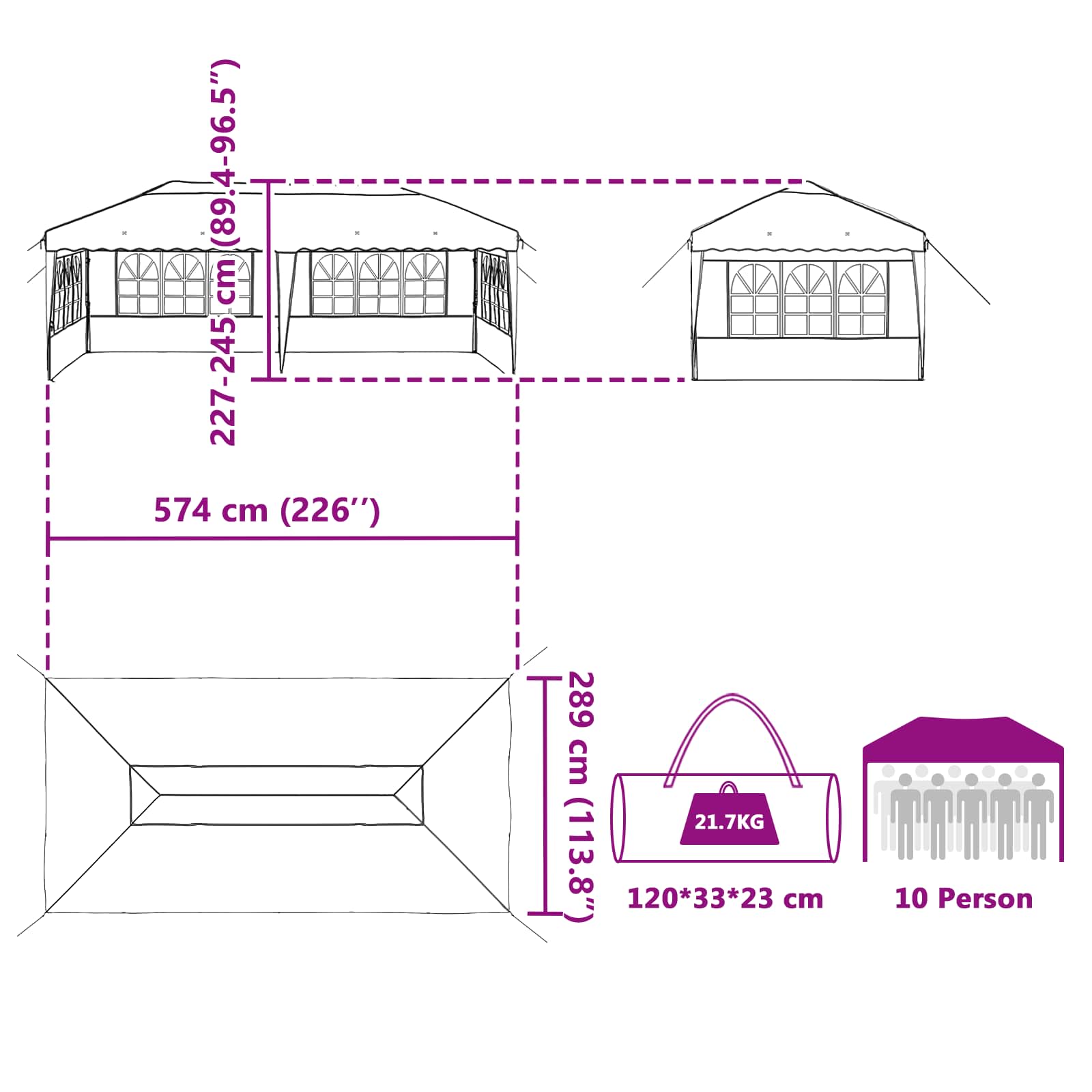 Tenda per feste a pop-up 575 x 289 x 245 cm Beige