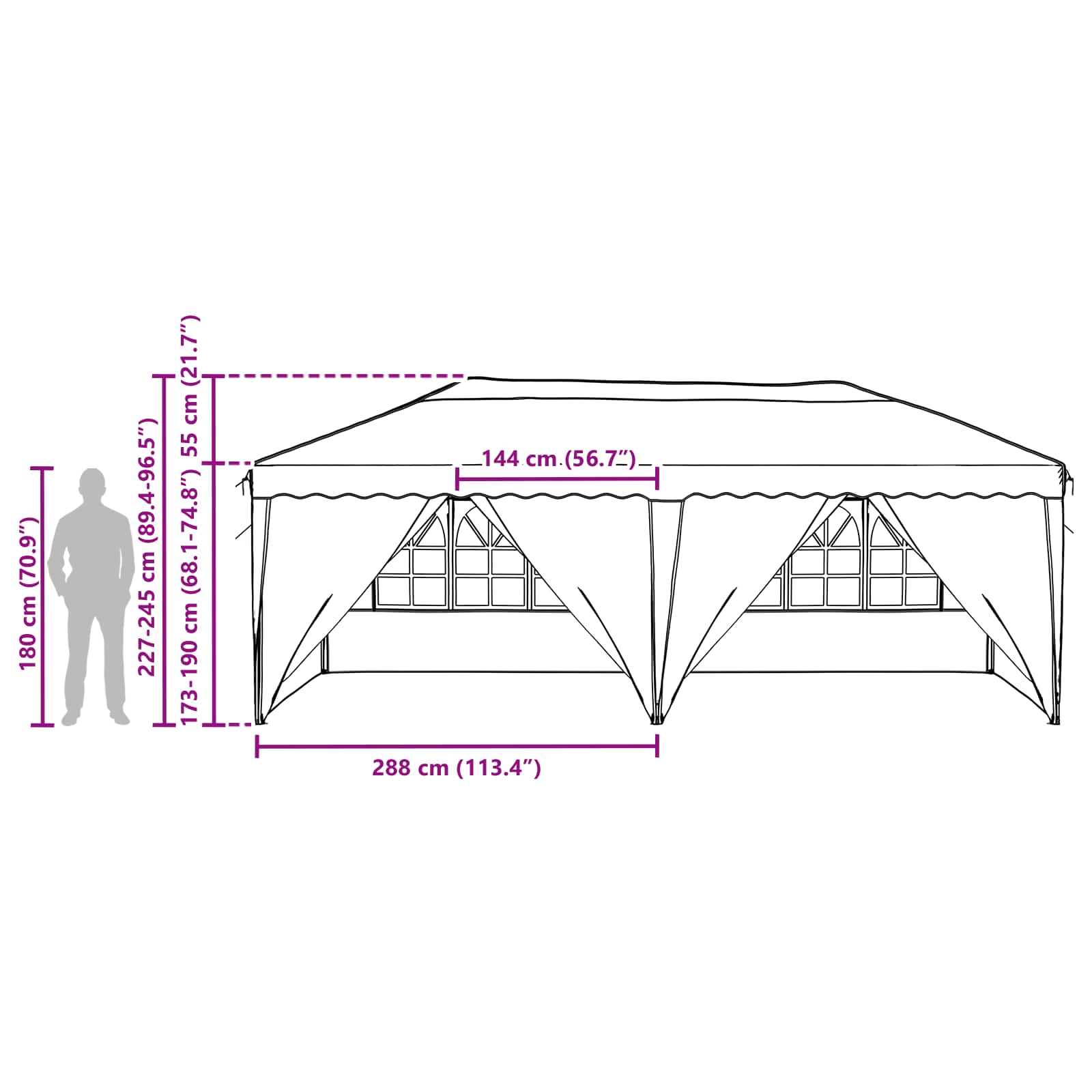 Tenda per feste a pop-up 575 x 288 x 245 cm Borgogna