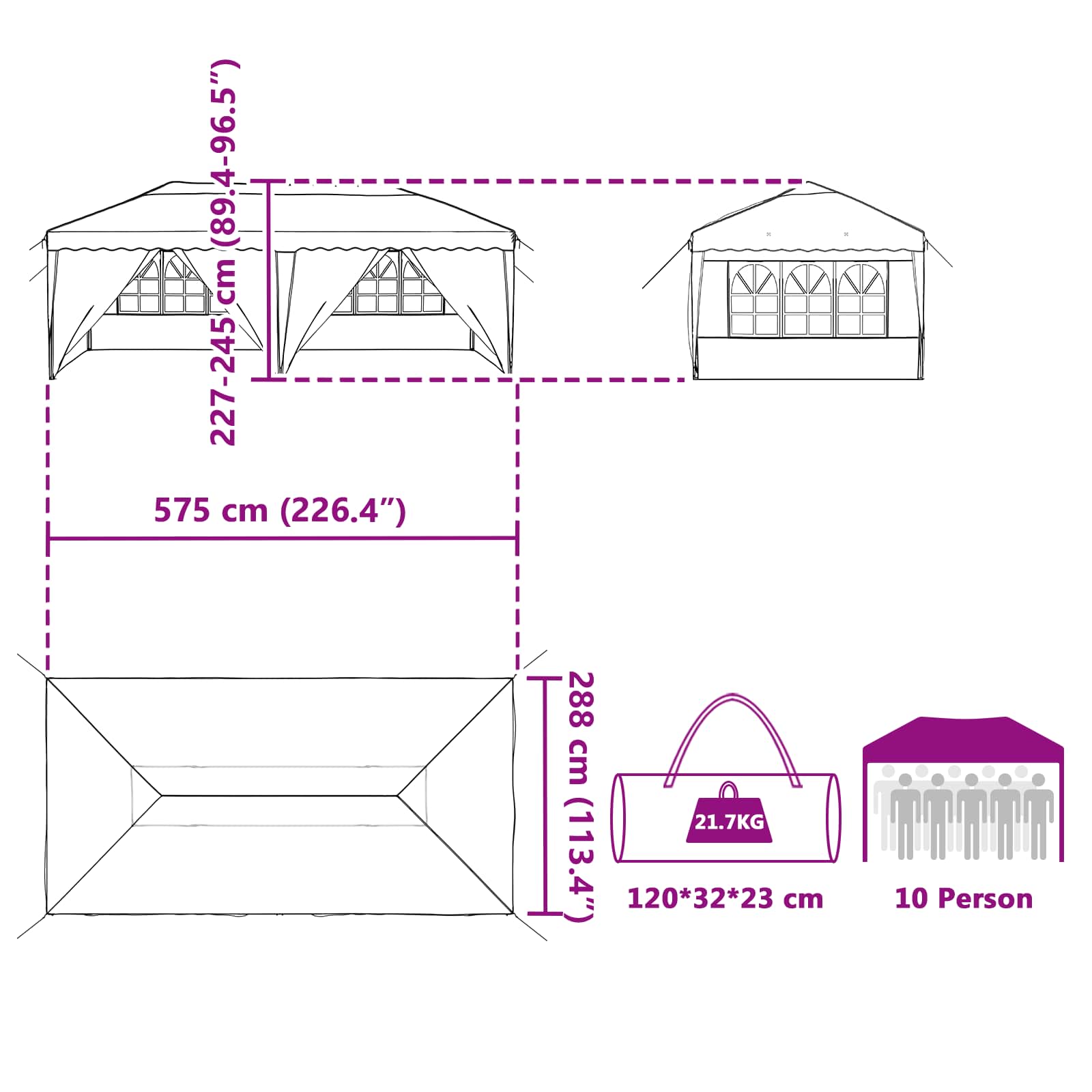Tenda per feste a pop-up 575 x 288 x 245 cm Terracotta