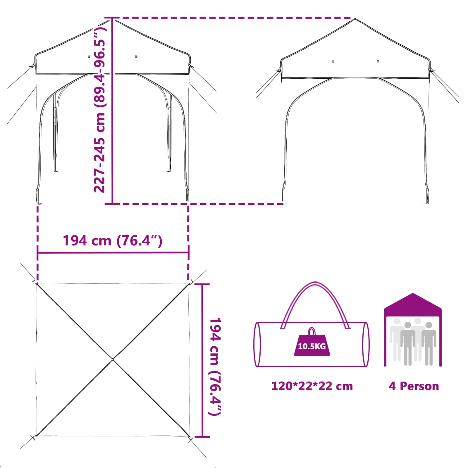 Tenda per feste a pop-up 194 x 194 x 245 cm Verde