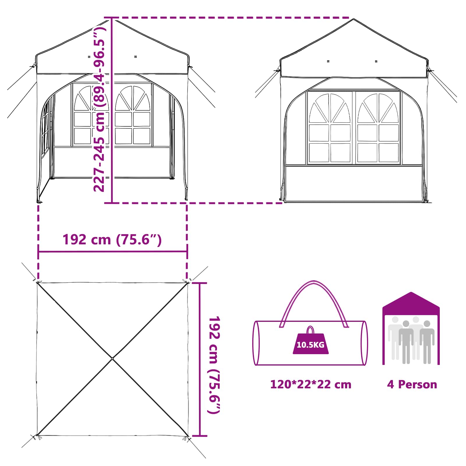 Tenda per feste a pop-up 192 x 192 x 245 cm Antracite