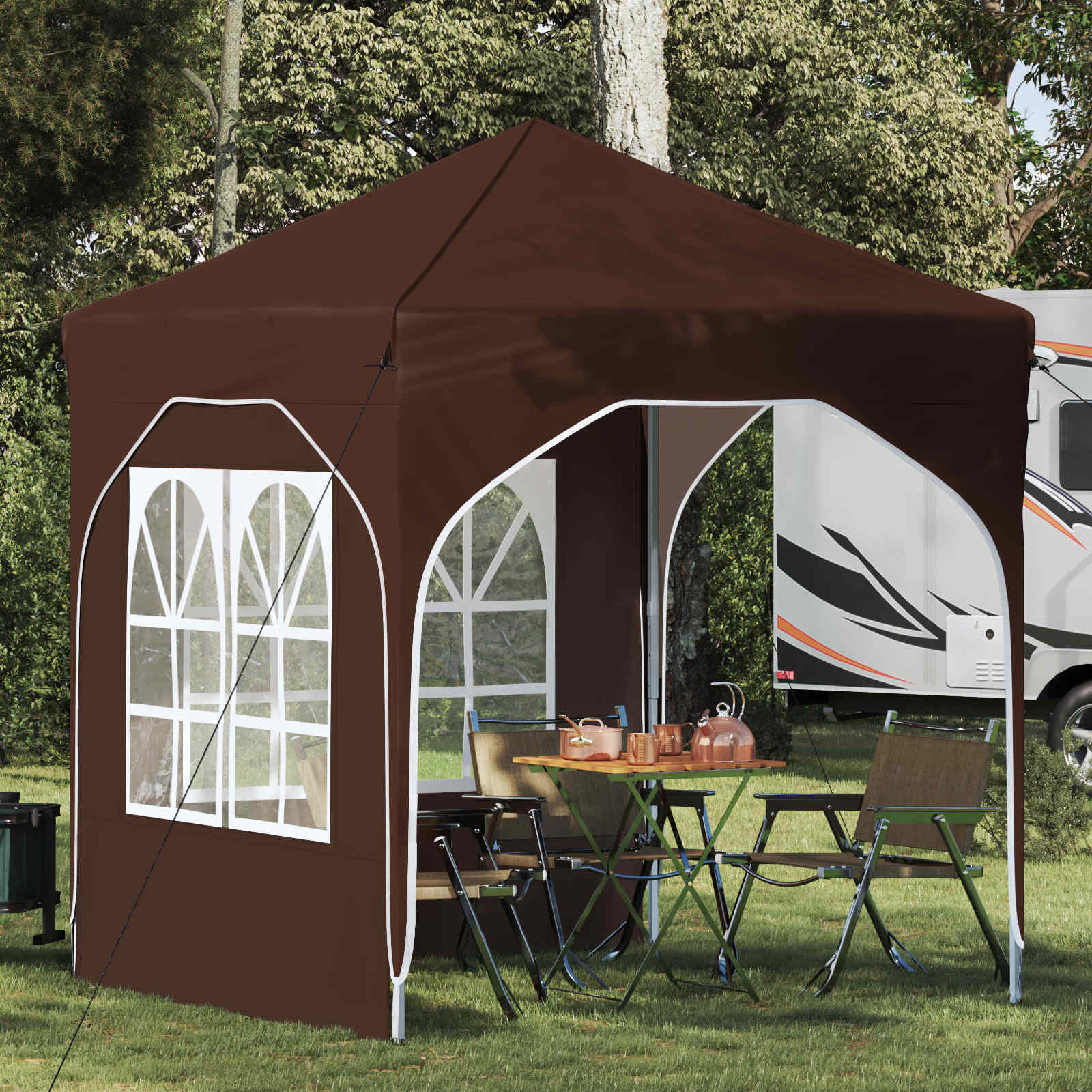 Tenda per feste a pop-up 192 x 192 x 245 cm Marrone