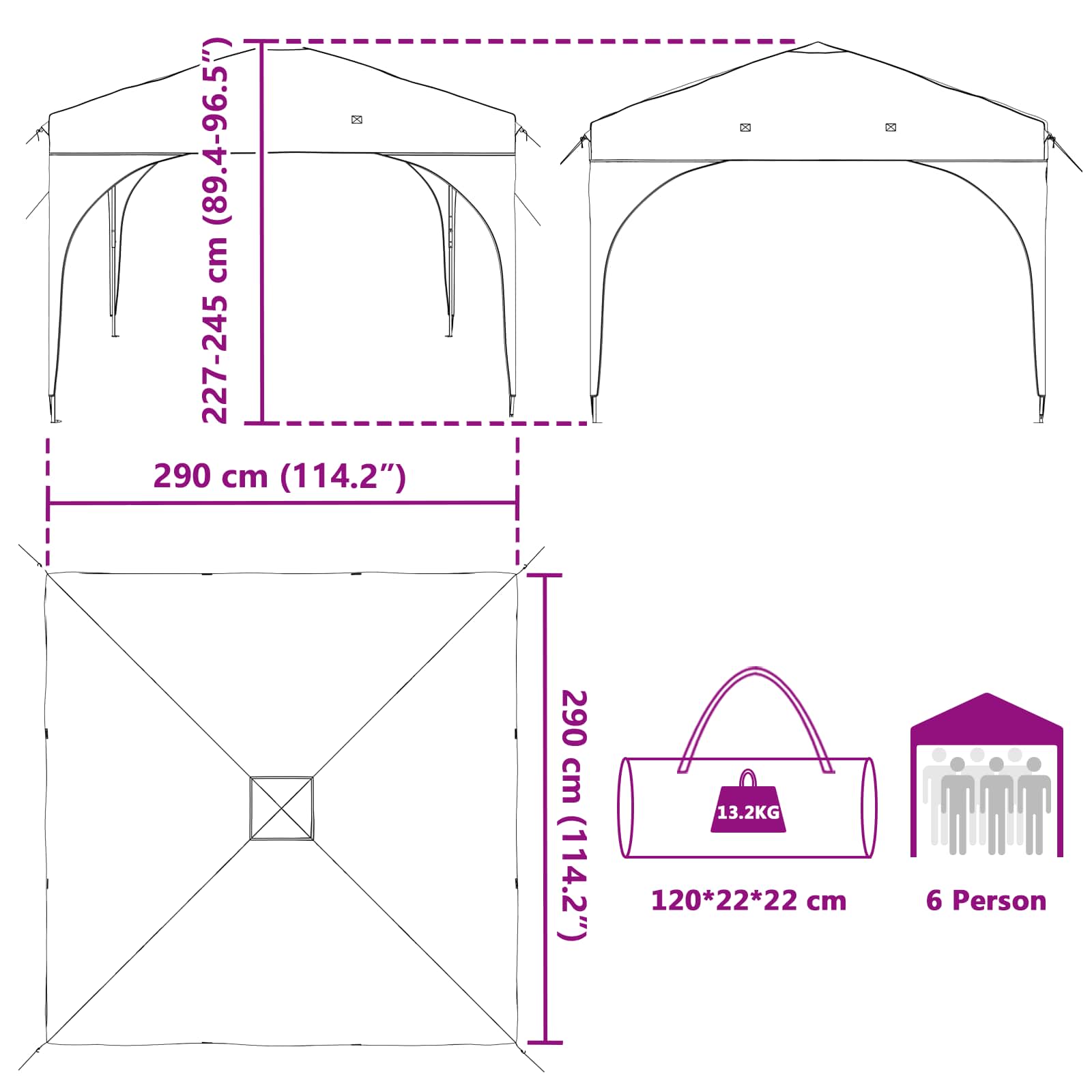 Tenda per feste a pop-up 290 x 290 x 245 cm Beige