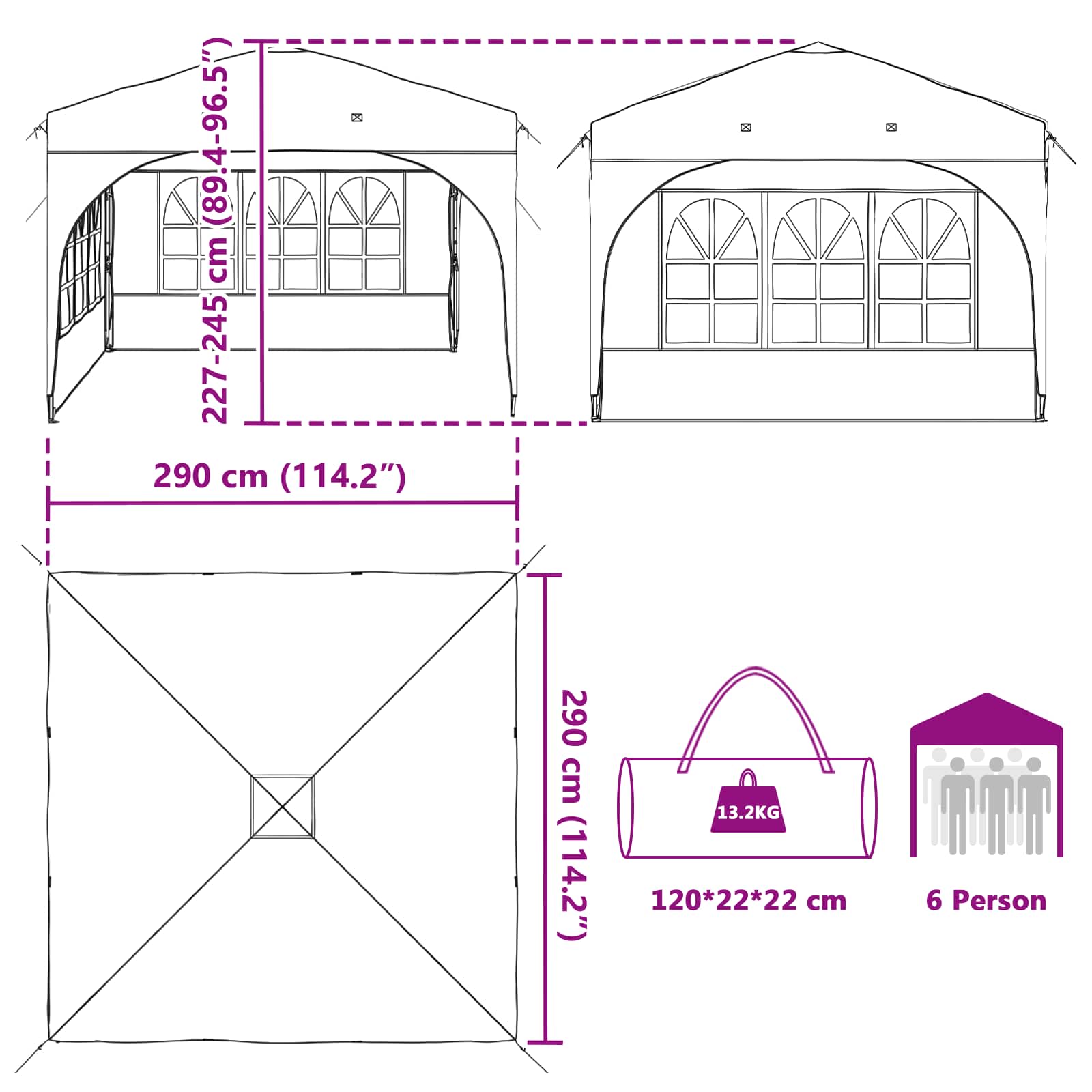 Tenda per feste a pop-up 290 x 290 x 245 cm Antracite