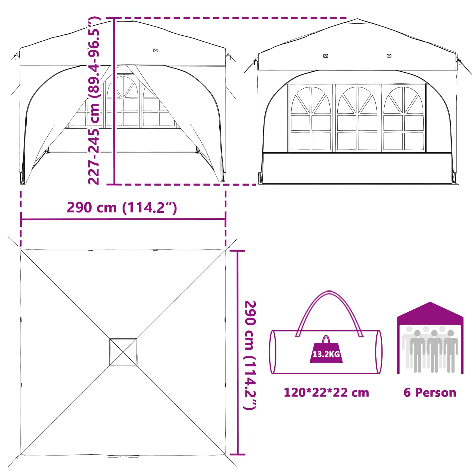 Tenda per feste a pop-up 290 x 290 x 245 cm Arancione