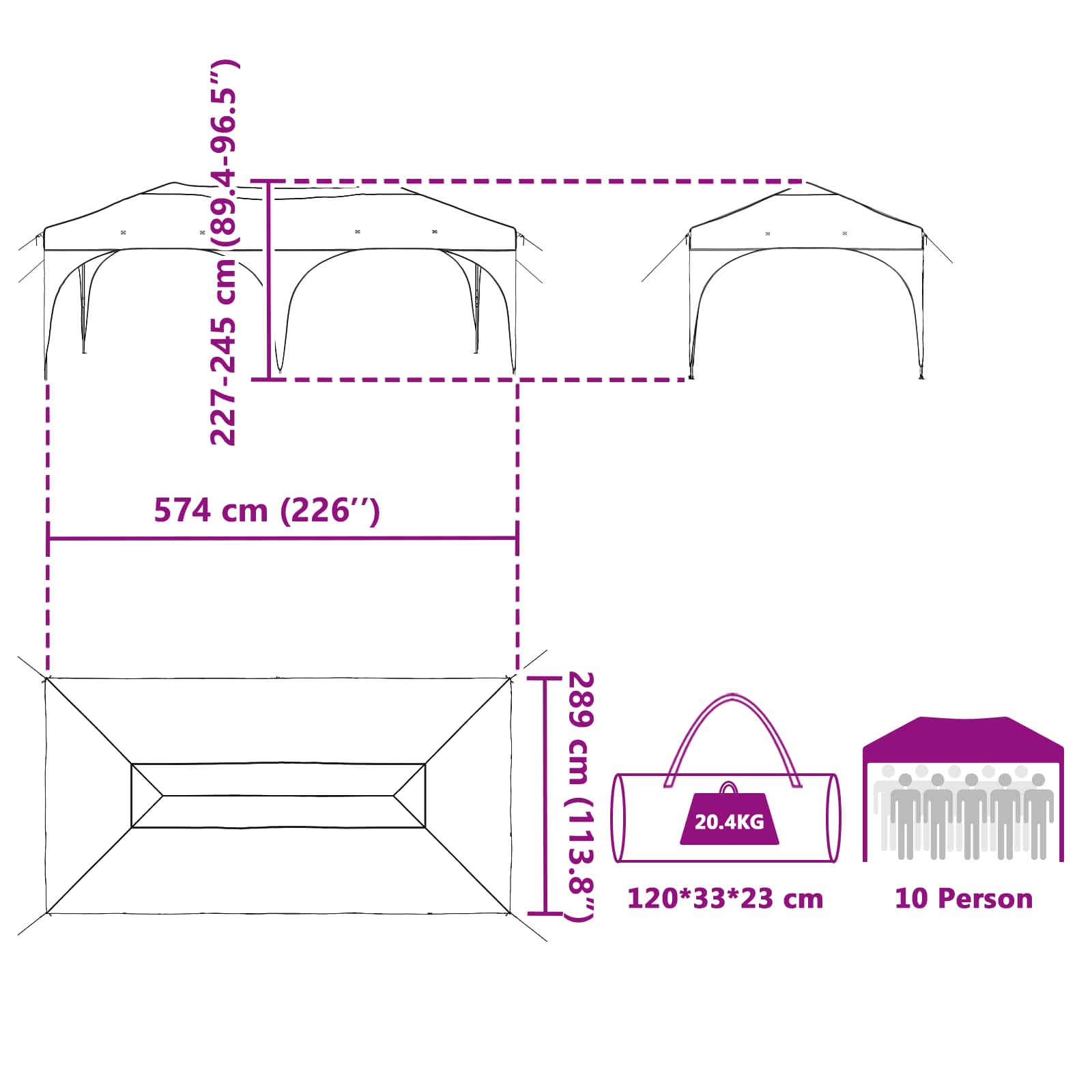 Tenda per feste a pop-up 575 x 288 x 245 cm Borgogna