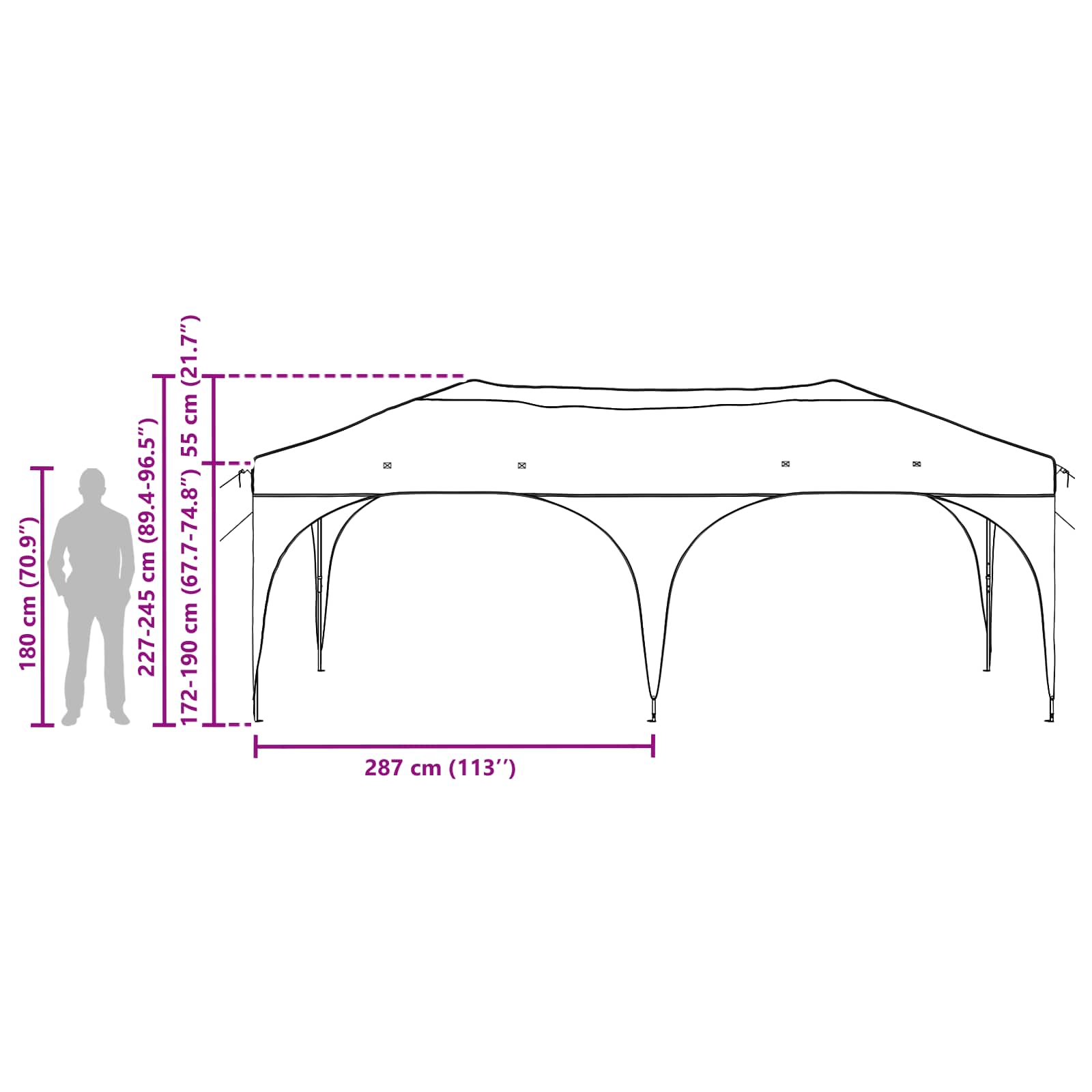 Tenda per feste a pop-up 575 x 288 x 245 cm Nero Tessuto Oxford