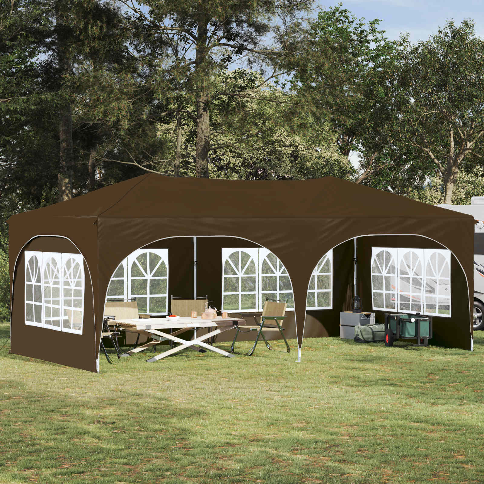 Tenda per feste a pop-up 575 x 288 x 245 cm Tortora