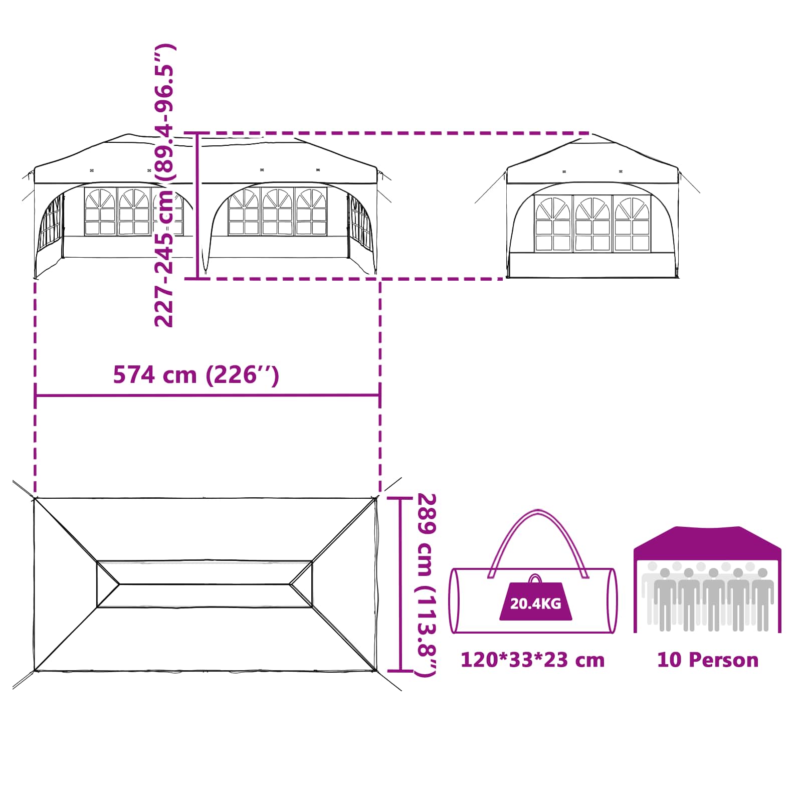 Tenda per feste a pop-up 575 x 288 x 245 cm Borgogna