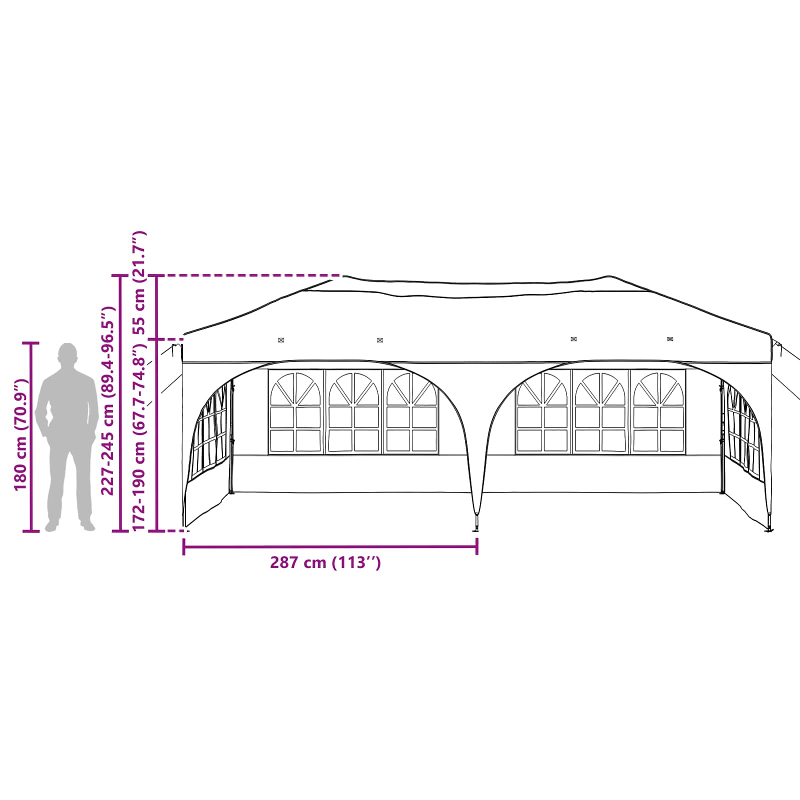 Tenda per feste a pop-up 575 x 288 x 245 cm Borgogna