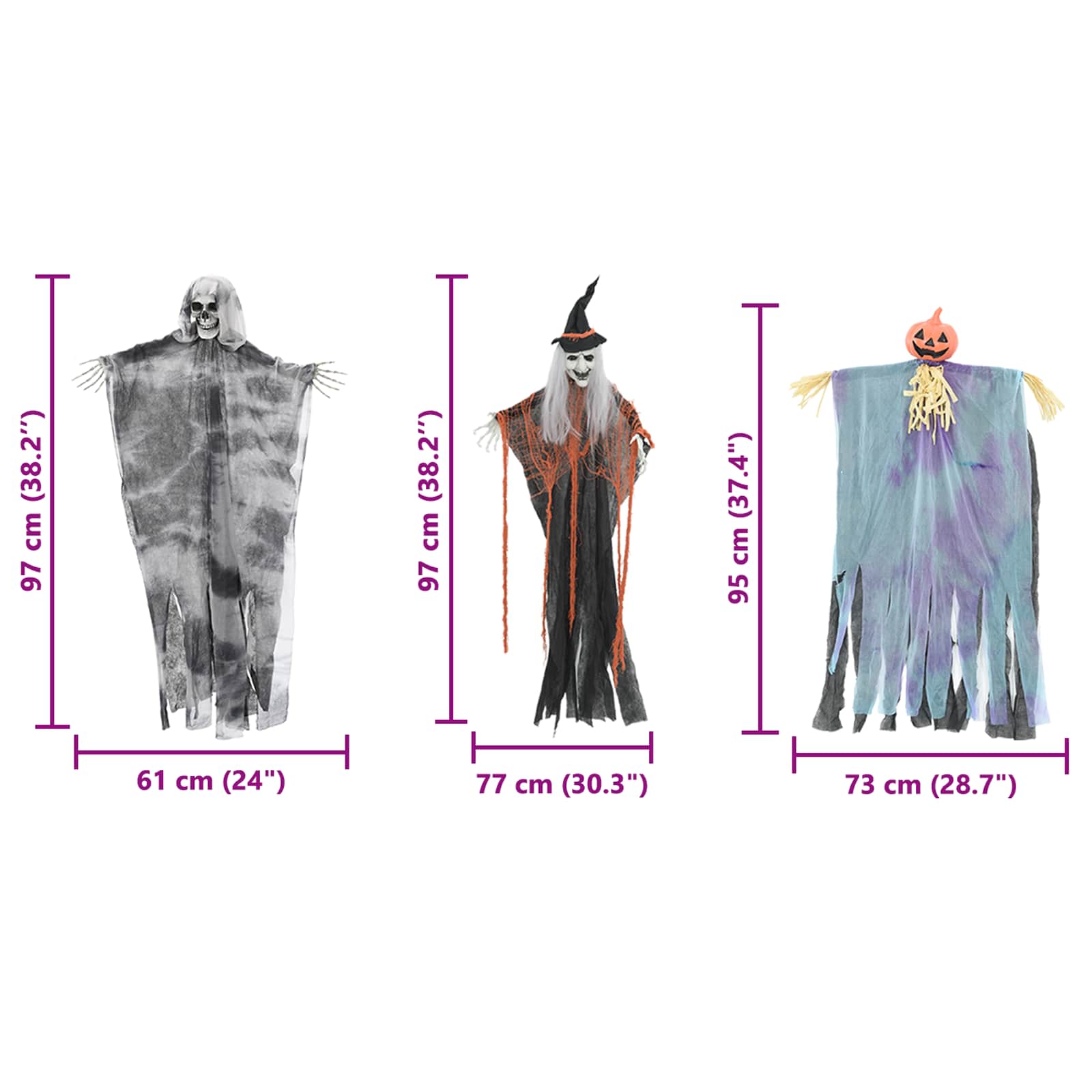 Fantasma appeso di Halloween 3 pz Multicolore 61 x 97 cm