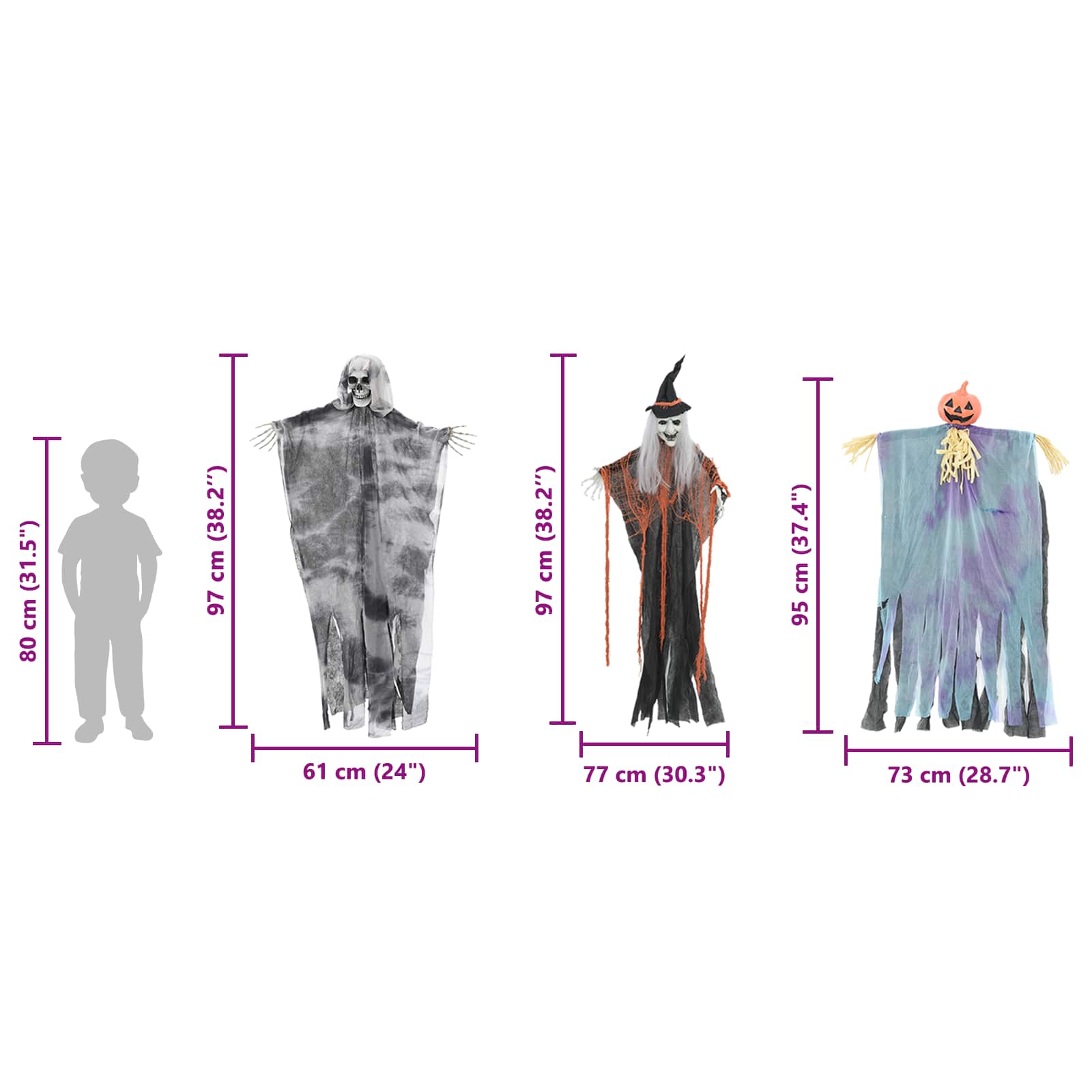 Fantasma appeso di Halloween 3 pz Multicolore 61 x 97 cm