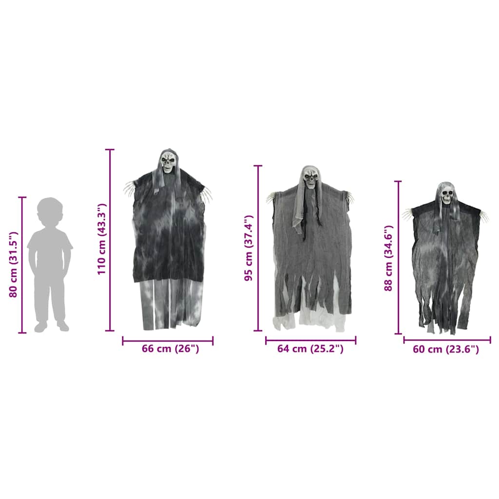 Fantasma appeso di Halloween 3 pz Nero 66 x 110 cm Poliestere