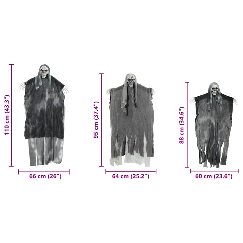 Fantasma appeso di Halloween 3 pz Nero 66 x 110 cm Poliestere
