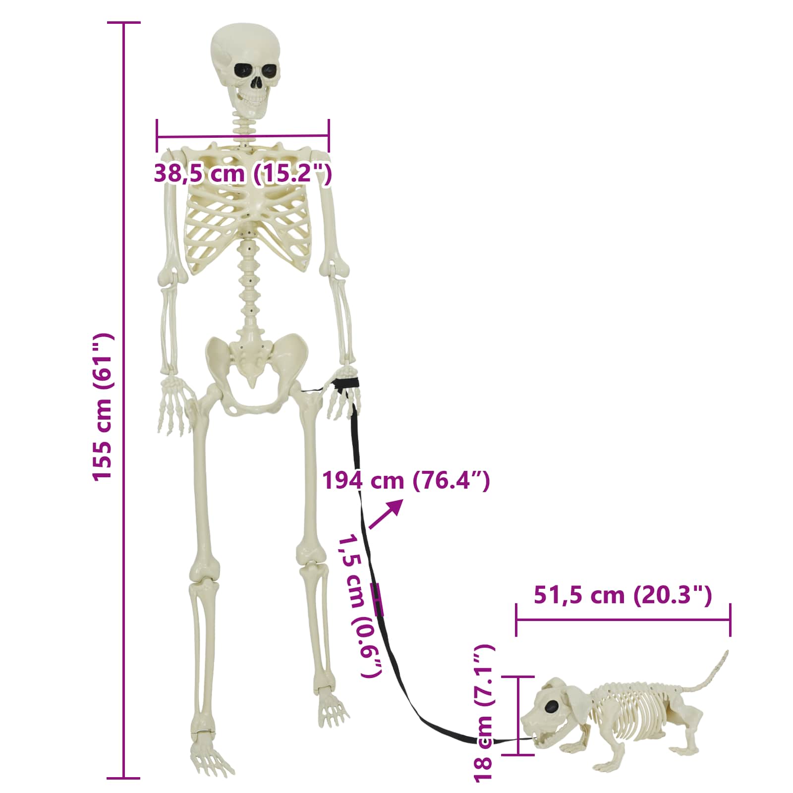 Decorazione Scheletro di Halloween 2 pz Bianco 155 x 38.5 cm