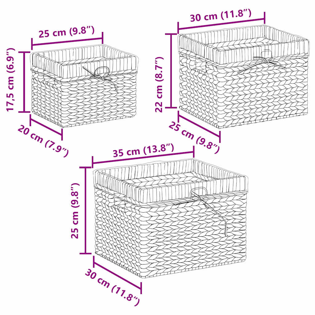Cesti per Stoccaggio 3 pz Giacinto d'acqua 35 x 30 x 25 cm