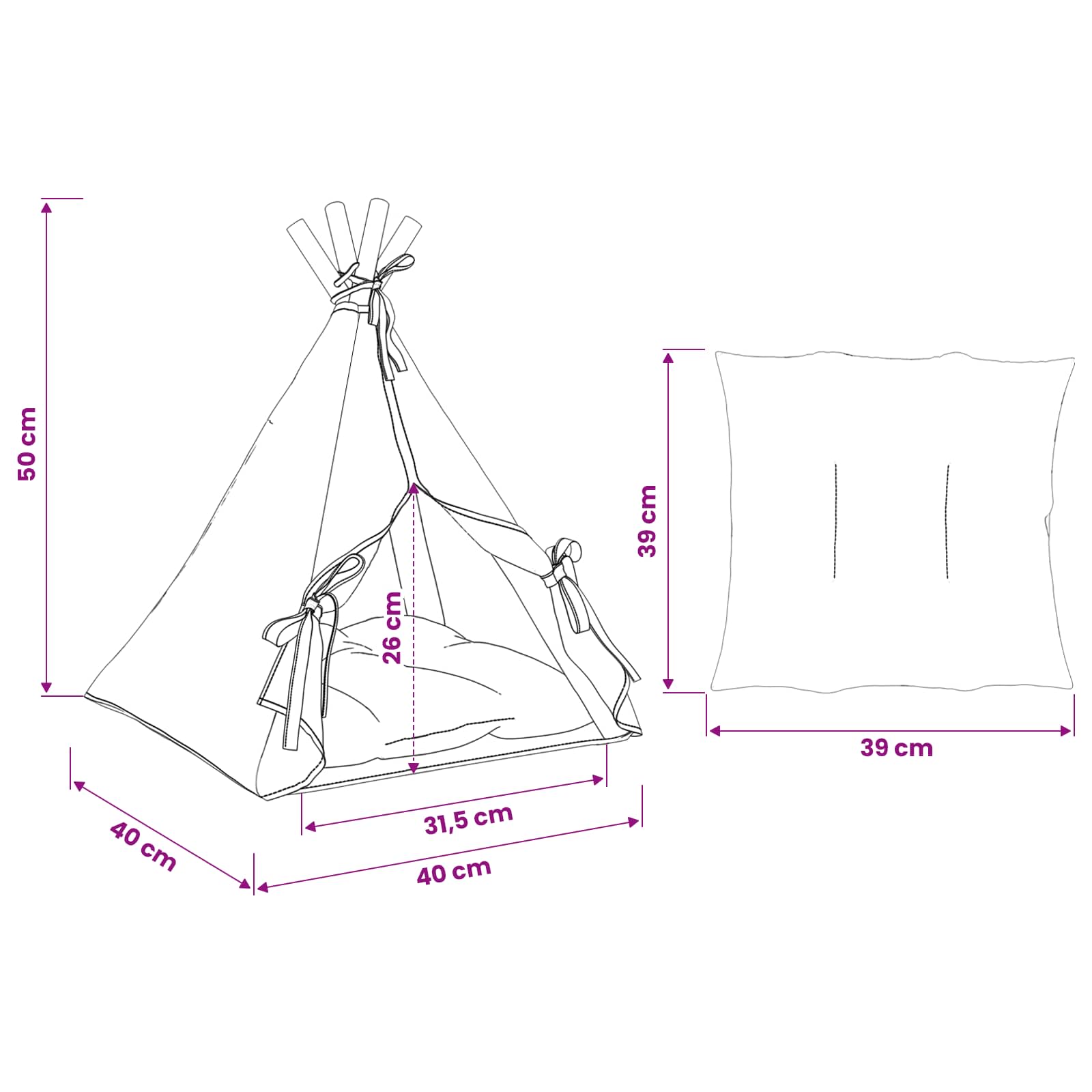 Tenda per animali con cuscino Bianco 40 x 40 x 50 cm Poliestere