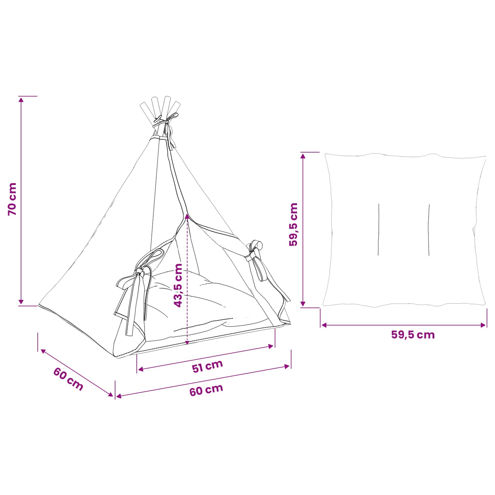 Tenda per animali con cuscino Bianco 60 x 60 x 70 cm Poliestere