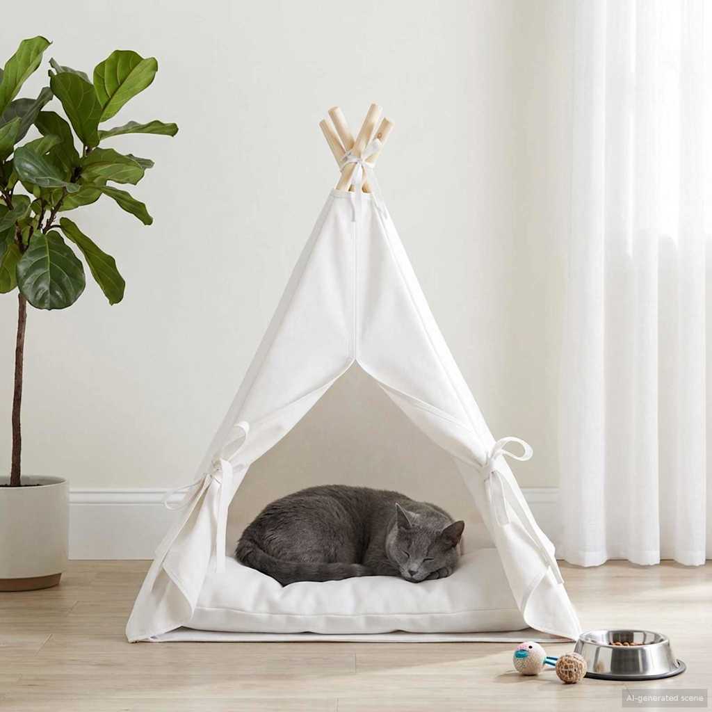 Tenda per animali con cuscino Bianco 60 x 60 x 70 cm Poliestere