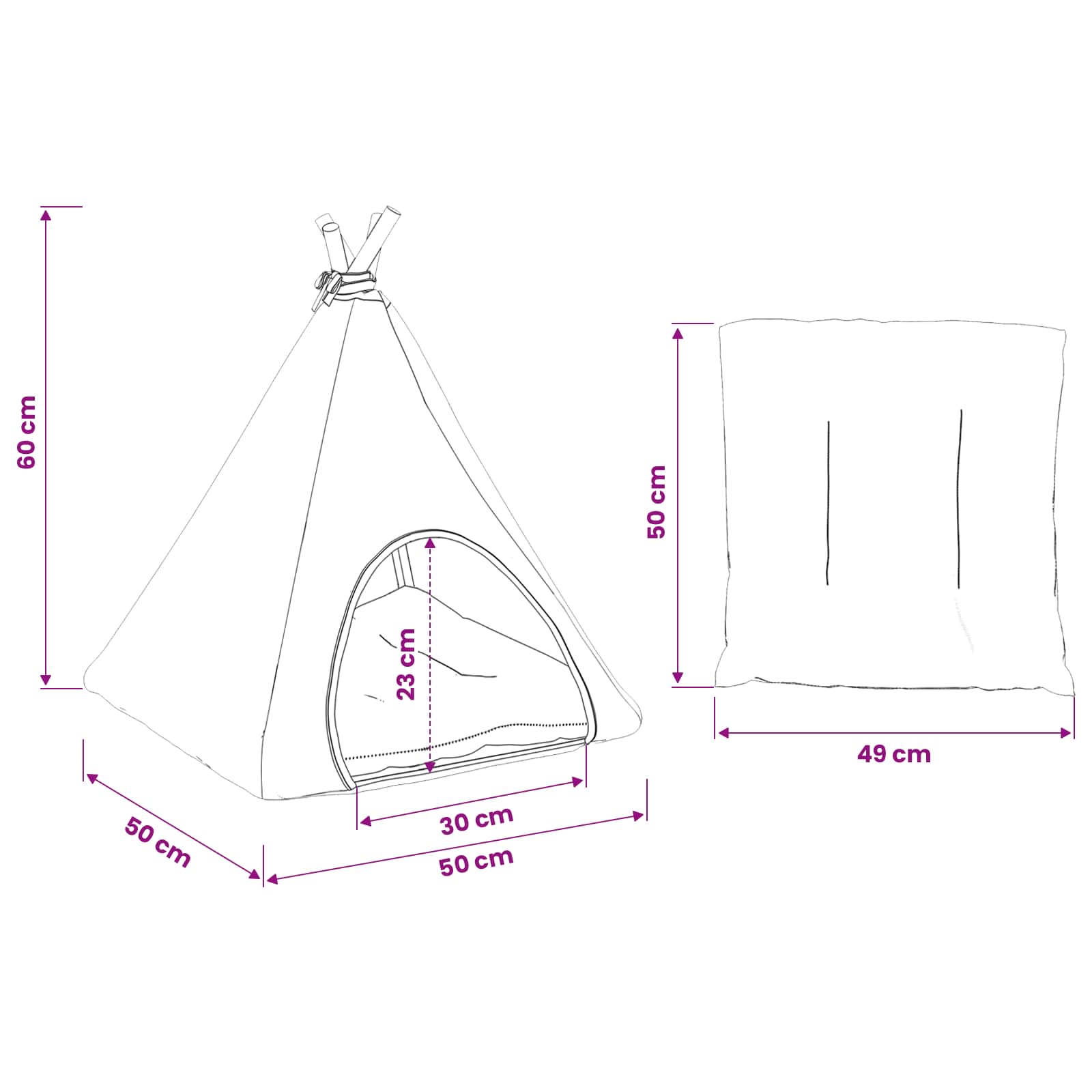 Tenda per animali con cuscino Bianco e Grigio 50 x 50 x 60 cm