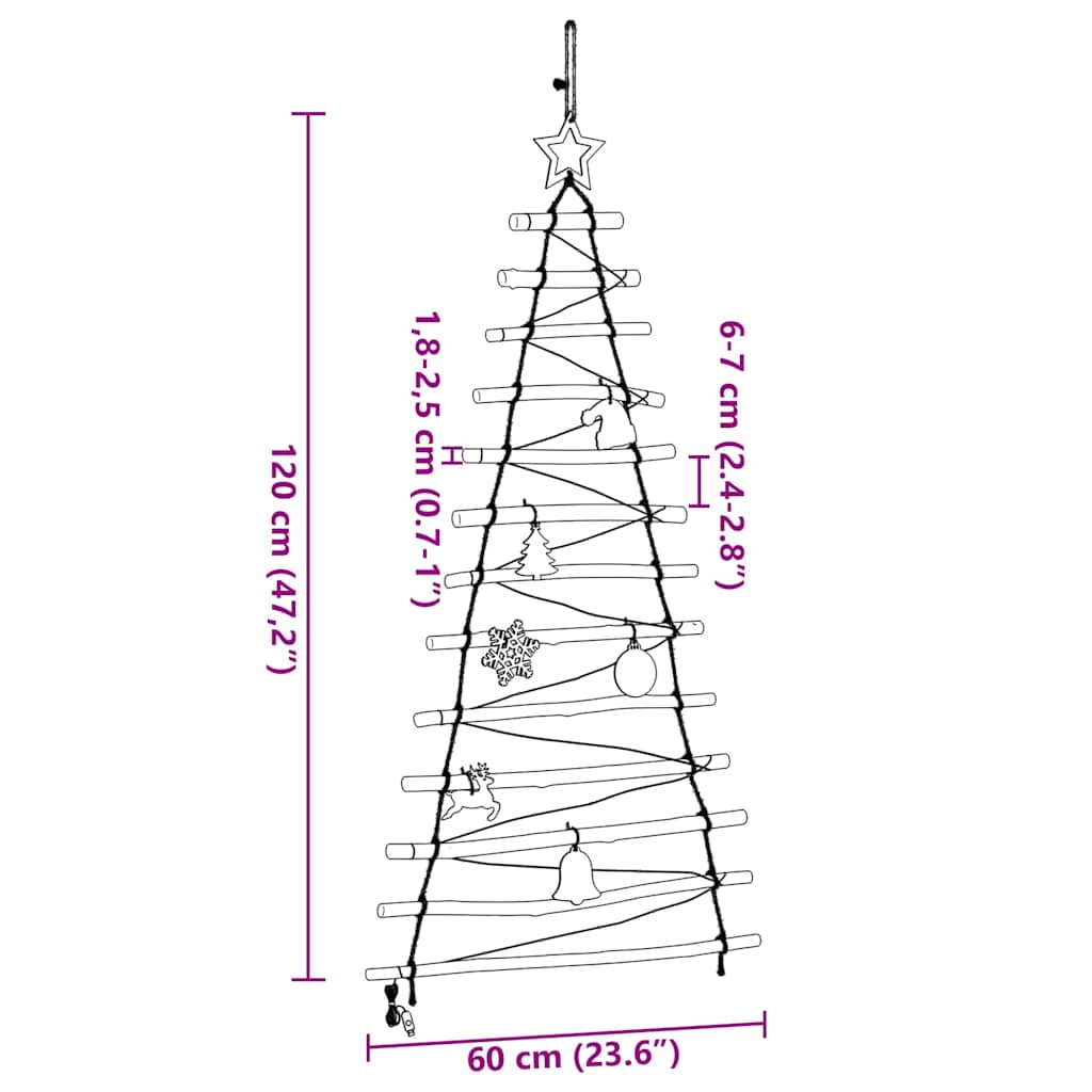 Albero di Natale Naturale 120 cm Legno di Frassino Massiccio