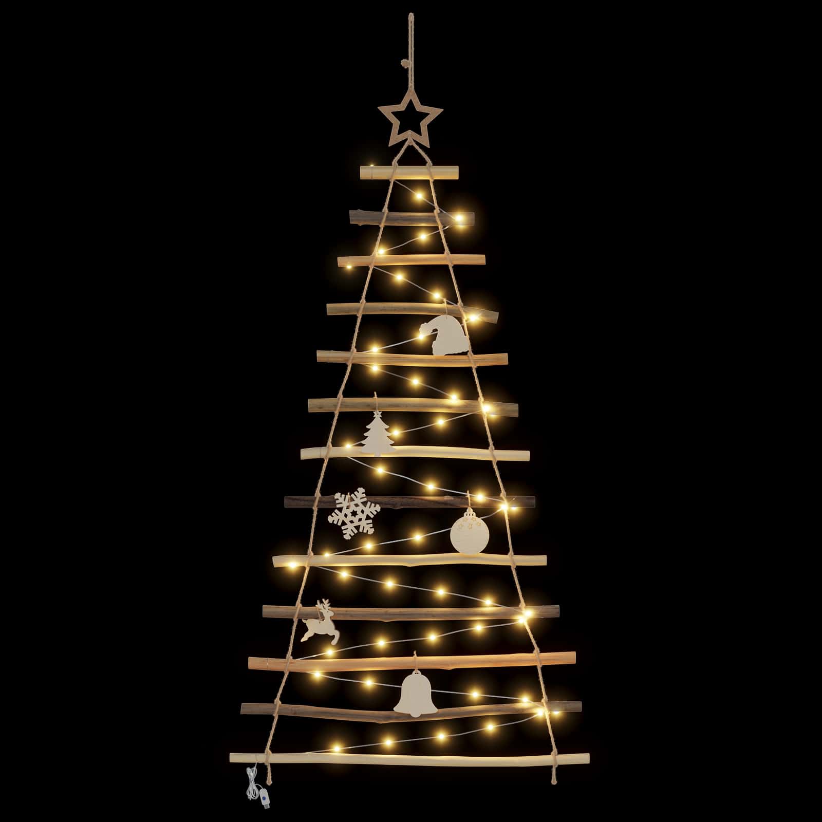 Albero di Natale Naturale 120 cm Legno di Frassino Massiccio