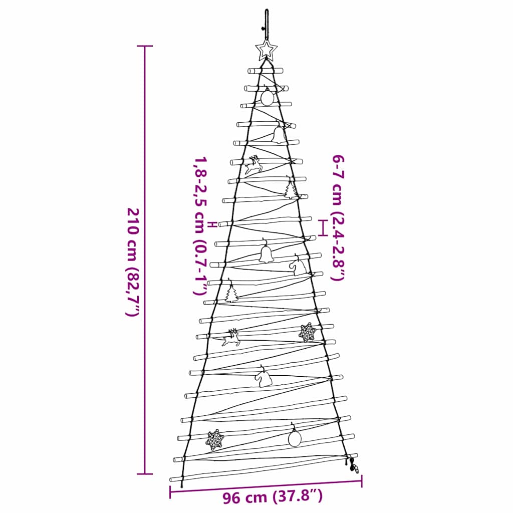 Albero di Natale Naturale 210 cm Legno di Frassino Massiccio