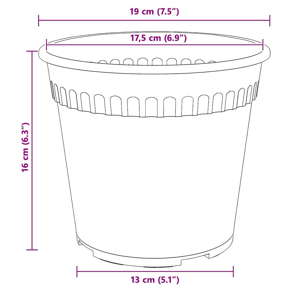Vaso Rotondo per Fiori 24 pz Nero Ø 19 x 16,5 cm Plastica