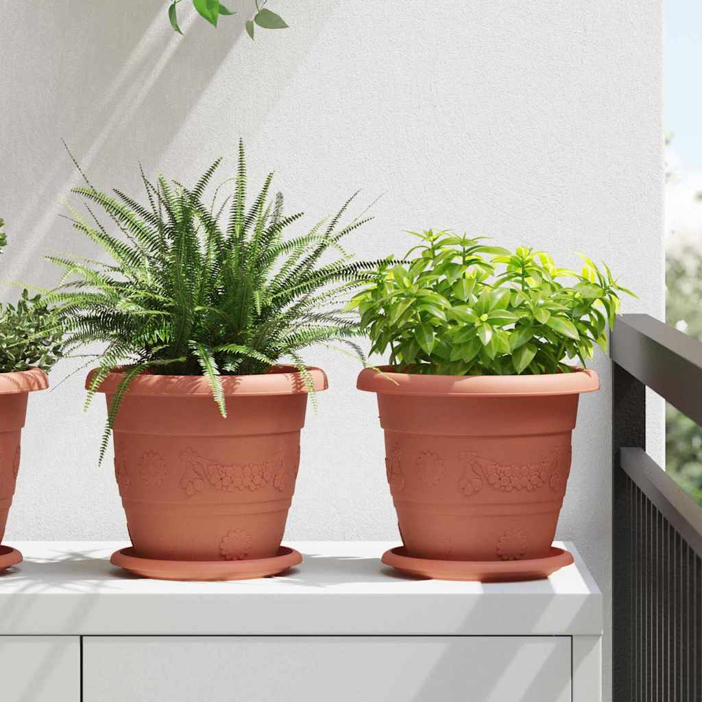 Vaso Rotondo per Fiori 6 pz Rosso Mattone Ø 22 x 18 cm Plastica