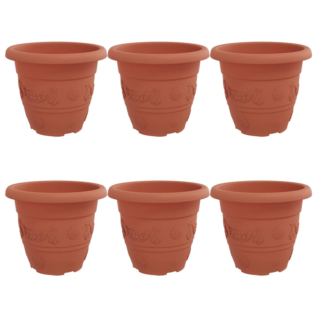 Vaso Rotondo per Fiori 6 pz Rosso Mattone Ø 22 x 18 cm Plastica