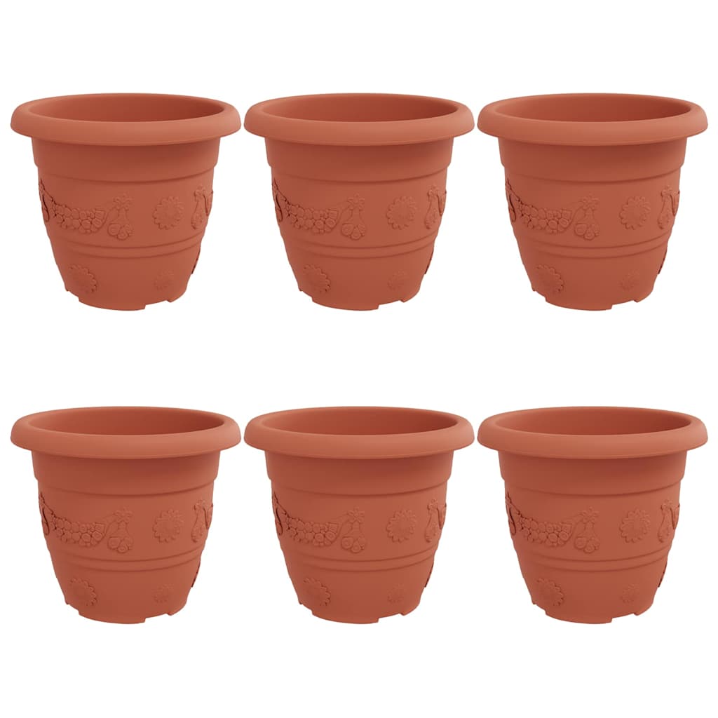 Vaso Rotondo per Fiori 6 pz Rosso Mattone Ø 30 x 25 cm Plastica